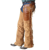 Hand Made Native American Cowboy Style Buck Skin Suede Leather Pant Rodeo Chap Mountain Men Western Tan Brown Leather gifts For Him