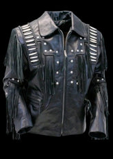 Traditional Mens Western Leather cowboy Jacket coat with fringe bones and beads
