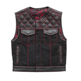 Men’s Biker Vest Or Hunt Club Leather Diamond Quilted Motorcycle Vest Black Red