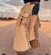 Unisex Hand Crafted Native American Cowboy Style Suede Leather Pants Rodeo Style Cowgirl Chap Mountain Men Western Buck Suede Gifts For Men