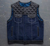 Mens Hunt Club Leather Denim Builder Diamond Quilted Motorcycle Biker Vest