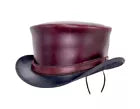 Leather Top Hat - Maroon Color - Handmade with 100% Cowhide Leather