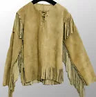 Western War Buckskin Suede Leather Fringes Jacket Native American War Shirt