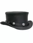 Leather Steampunk Deadman Biker with Buffalo Nickle Black Leather Top Hat