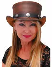 SteamPunk Brown Leather Top Hat W/Buffalo Nickle Hatband