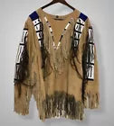 Old Sioux Native Style Buckskin Hide Beaded Powwow Regalia War Shirt