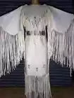 Women's White Leather Long Fringes Beaded Wedding Dress Powwow Regalia LC6904