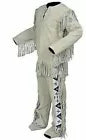 Mens Native American Buckskin Buckskin Suede Leather Fringe War Shirt Pants Suit