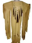 Women's Tan Leather Long Beaded Fringes Wedding Dress Powwow Regalia LC908