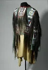 Old American Style Hand Color Buckskin Hide Fringe Beaded Powwow War Shirt