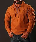 Mens Western COGNAC Reddish Suede Leather Mountain Man Pullover Shirt