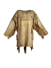 Men Native American Western Buckskin Buffalo Leather Fringe War Shirt