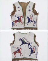 Old American Sioux Style Fully Beaded Front Leather Hide Powwow Vest