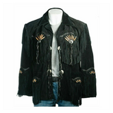 Western Wear Suede Leather Cowboy Fringe Mens Shirt Style Native American Jacket