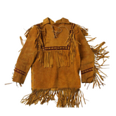 Mens Western Gold Buckskin Suede Leather Fringe Mountain Man Shirt MMS293