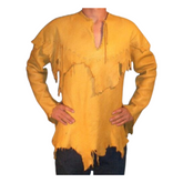 Old Look Handmade Men Western Gold Tan Ragged Leather Mountain Man Rendezvous Shirt