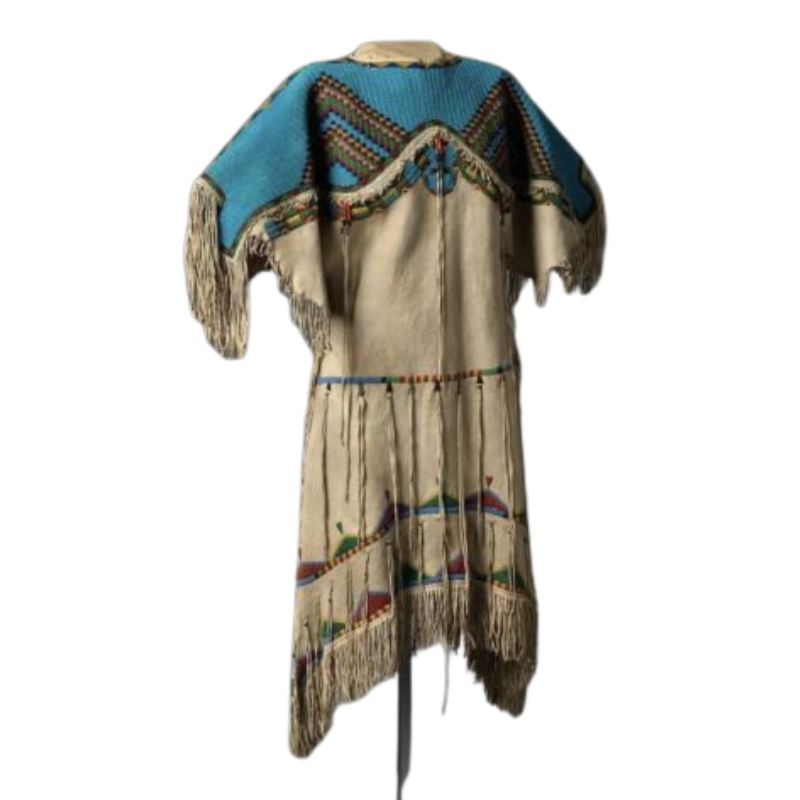 Old American Sioux Style Beaded Yoke Suede Leather Woman Wedding Dress Leather Outfitters Art Old American Sioux Style Beaded Yoke Suede Leather Woman Wedding Dress Leather Outfitters Art