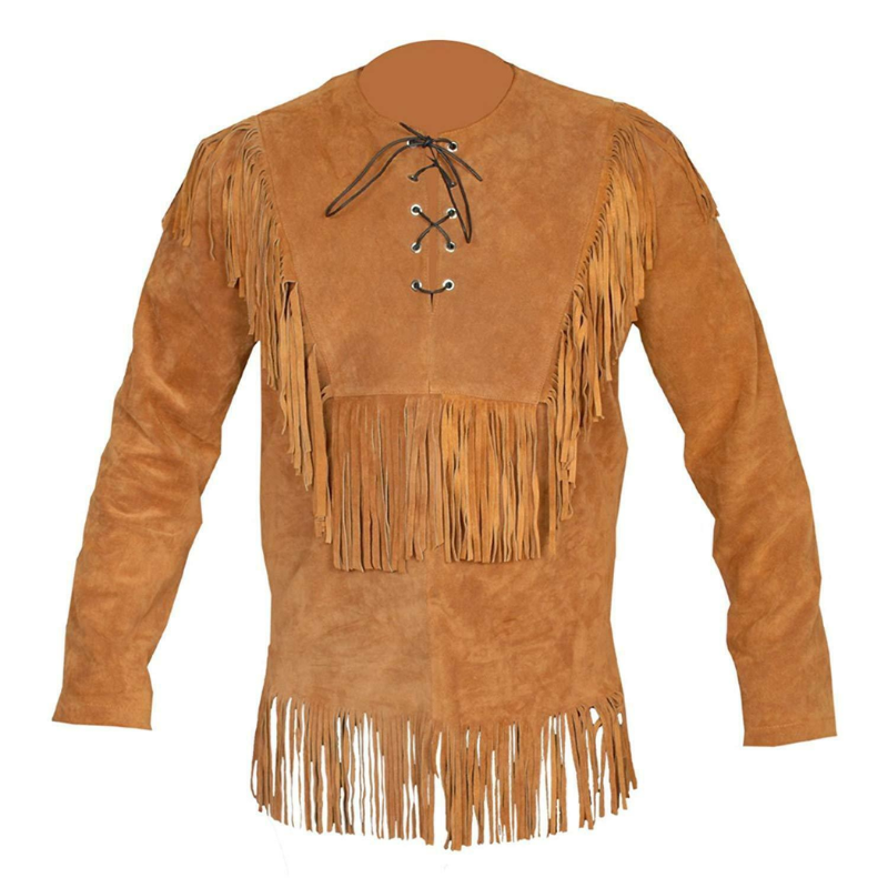 Mens Western Cognac Brown Buckskin Suede Leather Mountain Man Fringe S –  Leather Outfitters Art
