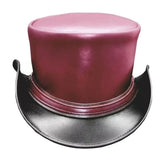 Steampunk Mens Cowhide Black Brownish Purple Contrast Biker Band Leather Top Hat