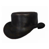 Distress Brown Wax Leather Cowhide Steampunk Biker Deadman Motorcycle Top Hat LRH4301