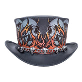 Steampunk Flame Chain Skull Deadman Biker Topgrain, Burnin Hell Leather Top Hat