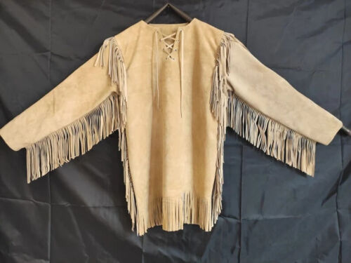 New Men Native American Mountain Man Buckskin Leather War Shirt Gifts