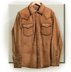 New Western Wear Suede Leather Men Buckskin Shirt