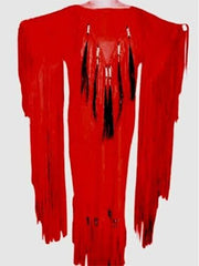 Women's Red Leather Long Beaded Fringes Wedding Dress Powwow Regalia L Leather Outfitters Art Women's Red Leather Long Beaded Fringes Wedding Dress Powwow Regalia L Leather Outfitters Art