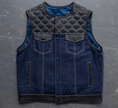 Mens Hunt Club Leather Denim Builder Diamond Quilted Motorcycle Biker Vest