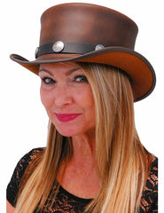 El Dorado Steampunk Brown Leather Top Hat w/Buffalo Motorcycle Rider Biker