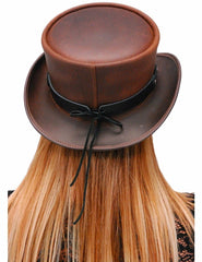 El Dorado Steampunk Brown Leather Top Hat w/Buffalo Motorcycle Rider Biker