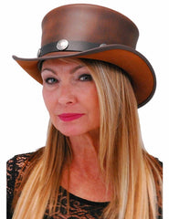 El Dorado Steampunk Brown Leather Top Hat w/Buffalo Motorcycle Rider Biker