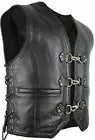 Men's Leather Waistcoat Motorcycle Chopper Touring Biker Club Rocker Buckle Vest