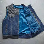 Mens Hunt Club Leather Denim Builder Diamond Quilted Motorcycle Biker Vest