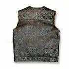 Mens Hunt Club Leather Vest Snake Yellow Diamond Quilted Motorcycle Biker Vest