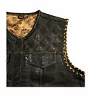 Mens Hunt Club Leather Vest Snake Yellow Diamond Quilted Motorcycle Biker Vest