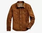 Men's 100% Real Suede Leather Trucker Jacket Premium Scully Shirt Western Wear