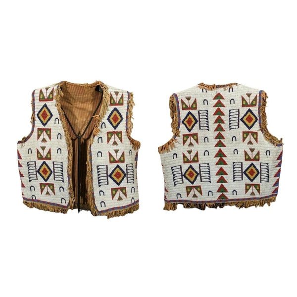 Old American Sioux Style Fully Beaded Suede Leather Hide Powwow Vest LR7719