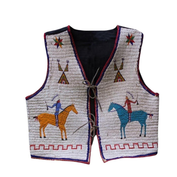 Old American Sioux Style Beaded Front With Suede Hide Back Powwow Vest LR7718