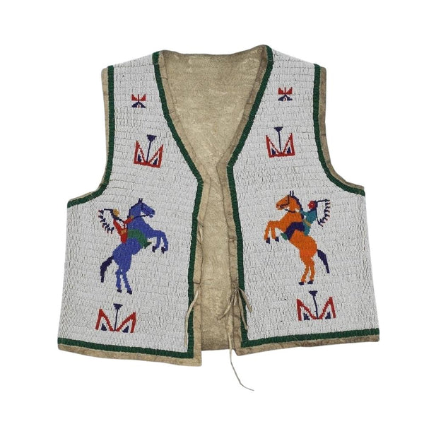 Old American Sioux Style Beaded Front With Suede Hide Back Powwow Vest LR7716