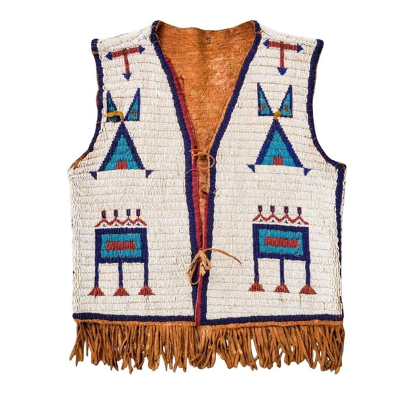 Old American Sioux Style Fully Beaded Front Leather Hide Powwow Vest LR7714