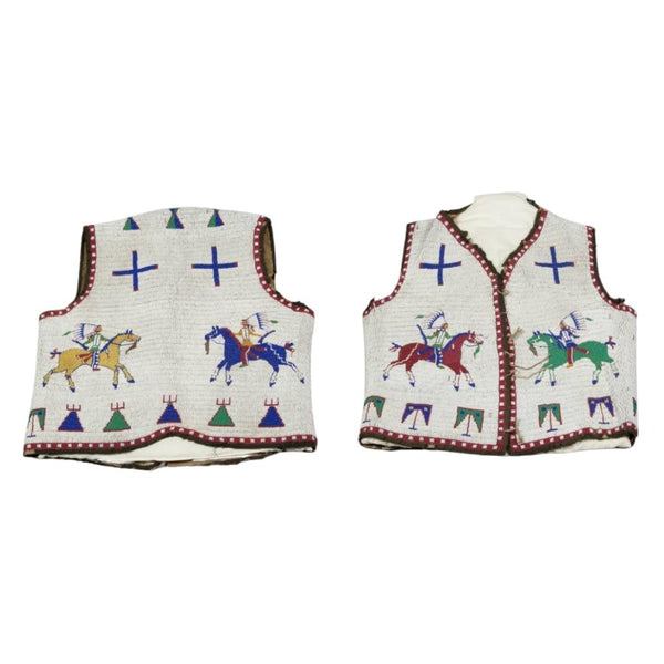 Old American Sioux Style Fully Beaded Suede Leather Hide Powwow Vest LR7729