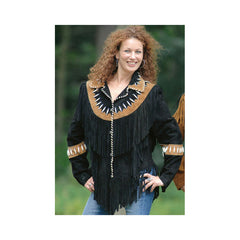 Women Vintage Brown Suede Leather Jacket Ladies Native Fringe Western Wear Coat