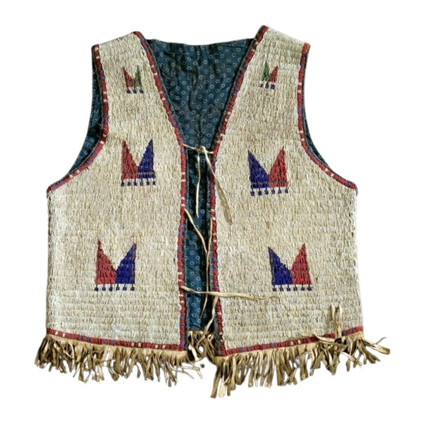 Old American Sioux Style Fully Beaded With Suede Hide Powwow Vest LR7711