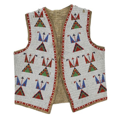 Old American Sioux Style Beaded Front & Back Suede Hide Powwow Vest LR7710