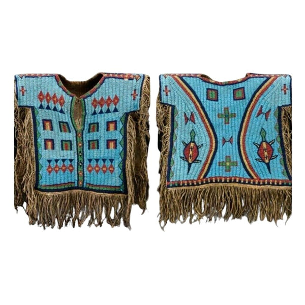 Old American Sioux Style Fully Beaded Hide Fringes Powwow Beaded Vest LR7708