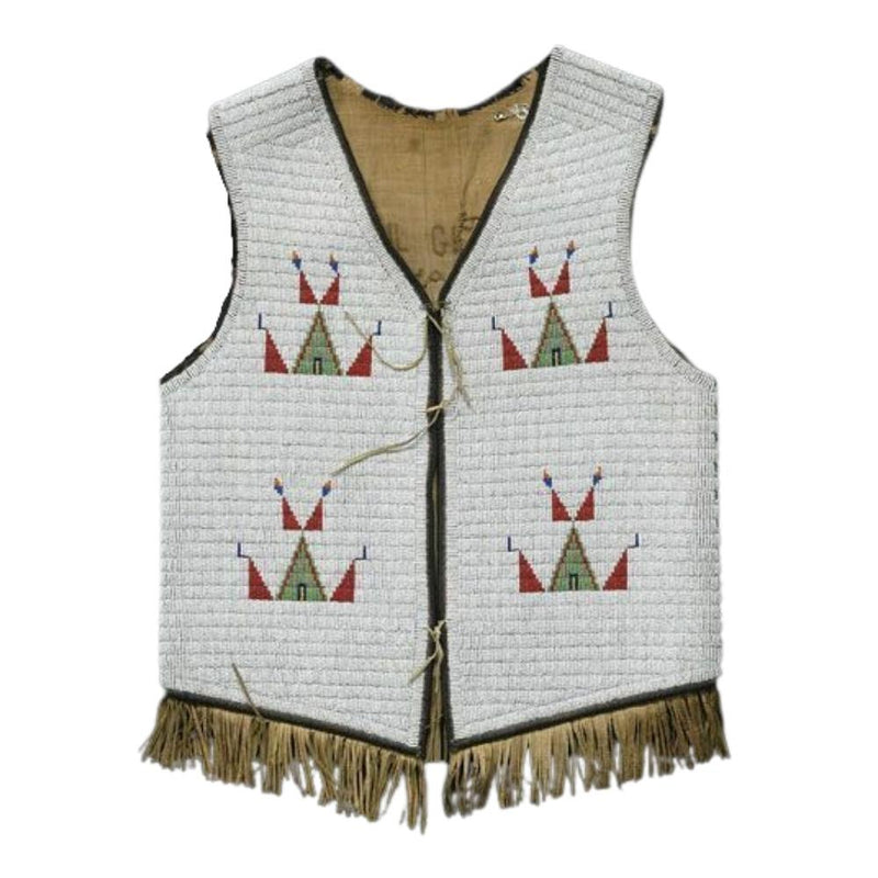 Old American Sioux Style Fully Beaded Front Leather Hide Powwow Vest LR7703