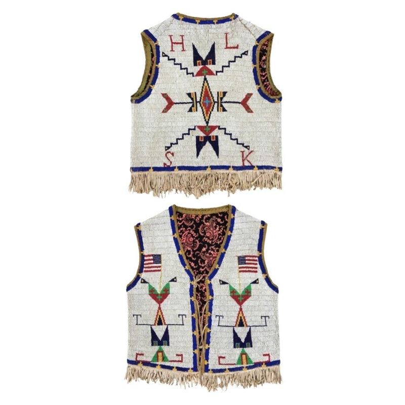 Old American Sioux Style Fully Beaded Suede Leather Hide Powwow Vest LR7702