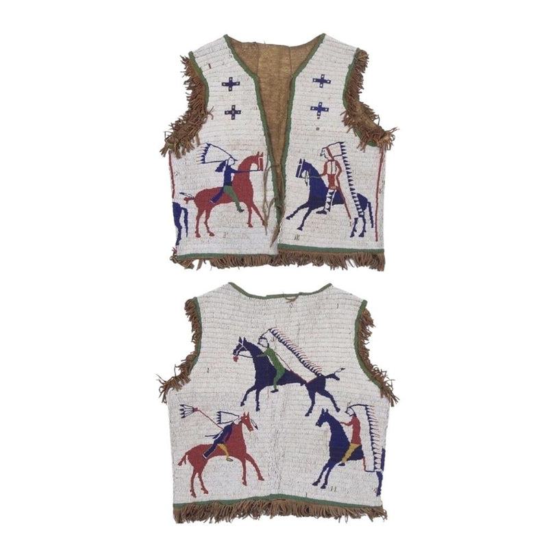 Old American Sioux Style Fully Beaded Suede Leather Hide Powwow Vest NV115