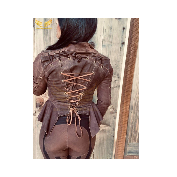 Vintage Brown Suede Western Moto Fringes Jacket for Women - Shop the Best Leather Jacket LR6301